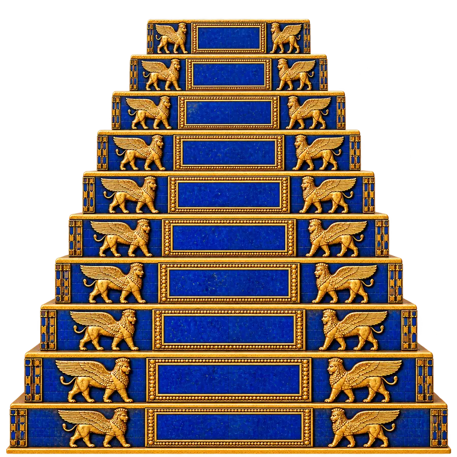 A ten-tier lapis and gold ziggurat, the ladder of the XP Vault