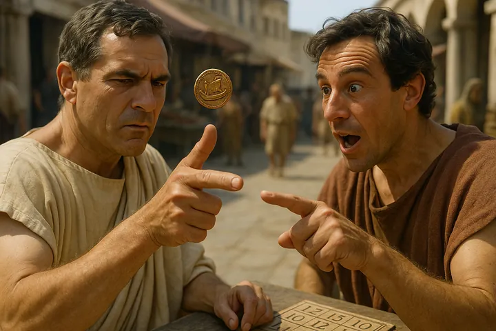 Navia aut Caput: The Roman Coin Toss That Became Baccarat’s Core Bet, AI-generated image